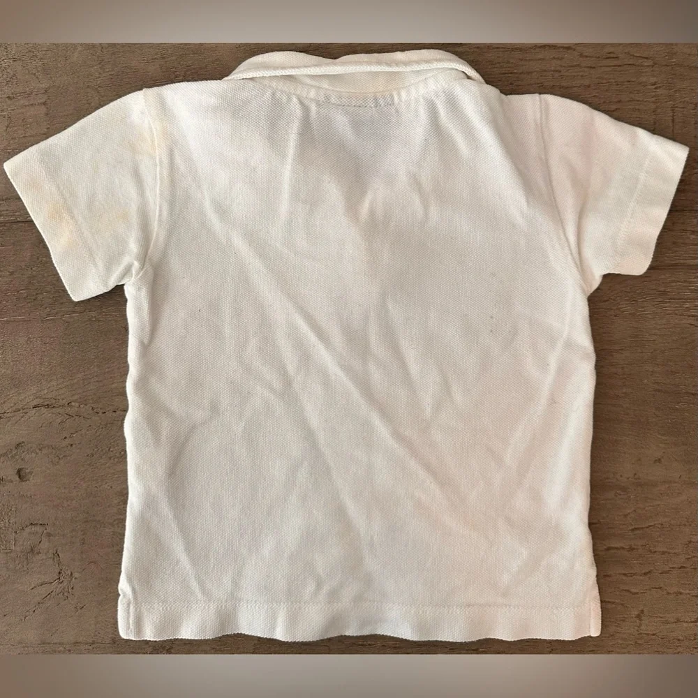 KIDS BABY OSCAR DE‎ LA RENTA DISTRESSED WHITE COTTON POLO SHIRT - 12 MONTH